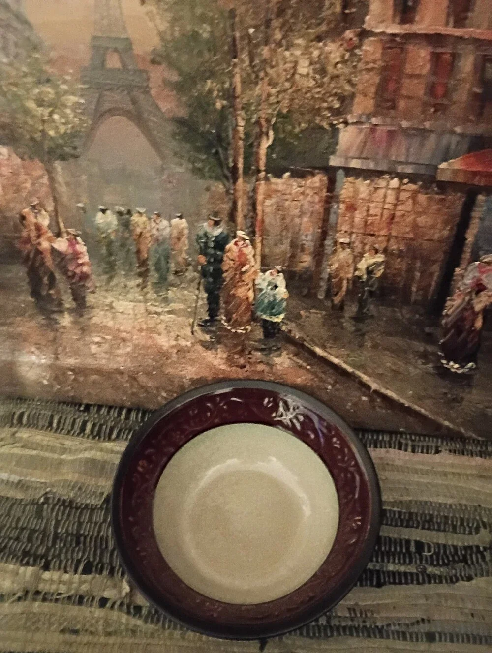 Vintage Ceramic Bowl in Burgundy Cream by Pier 1 Imports Signature Collections